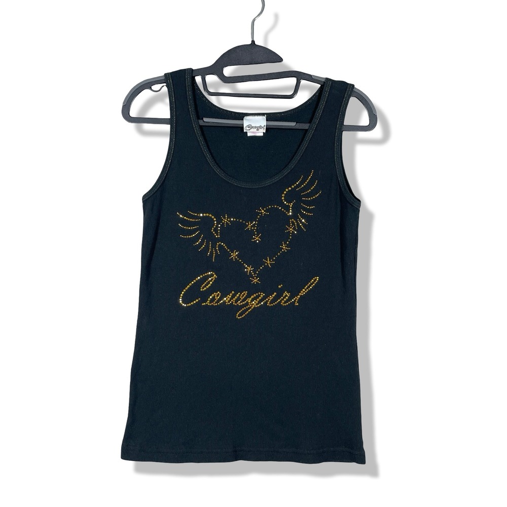 Cowgirl Hardware Tank Top Womens L Black Western Y2K Glam Rodeo Biker Boho
